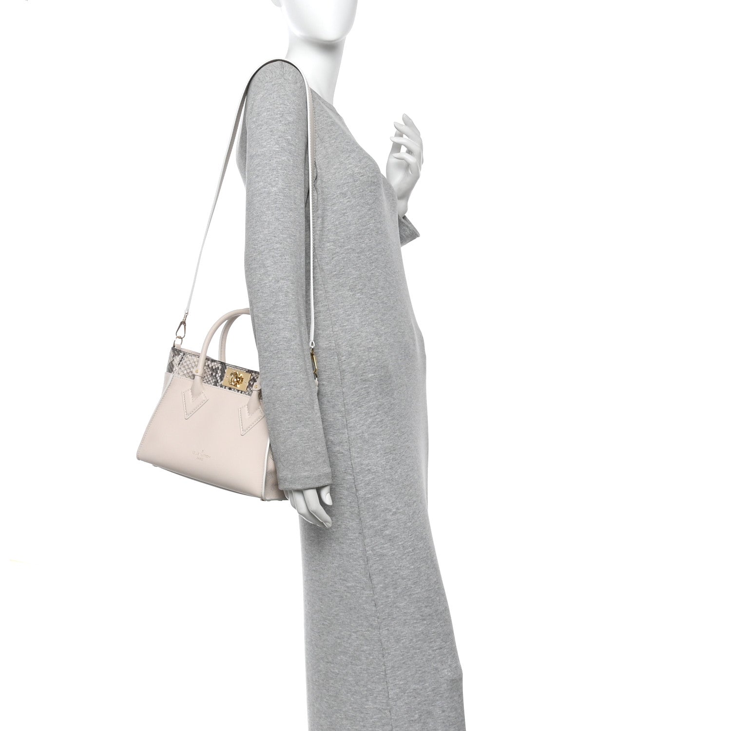 Louis Vuitton Calfskin Karung Snakeskin Mahina On My Side PM Quartz White