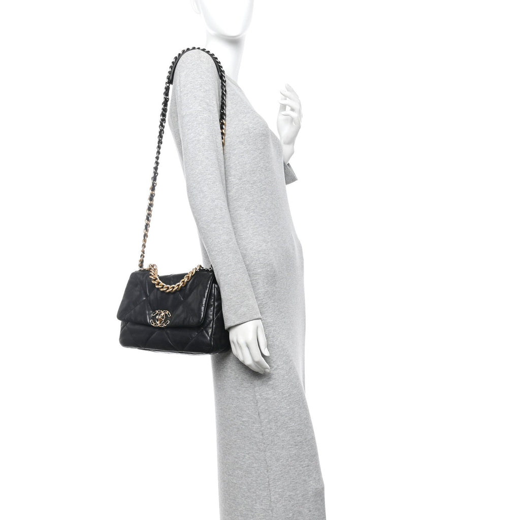 Chanel Goatskin Quilted Medium Chanel 19 Flap Black