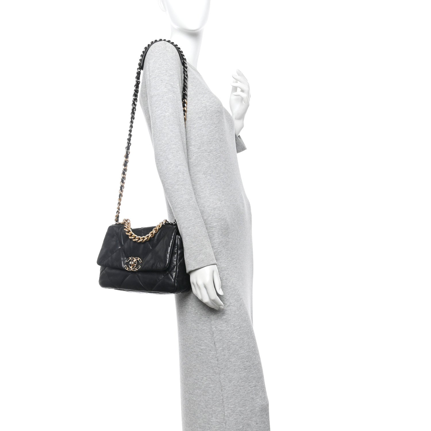 Chanel Goatskin Quilted Medium Chanel 19 Flap Black