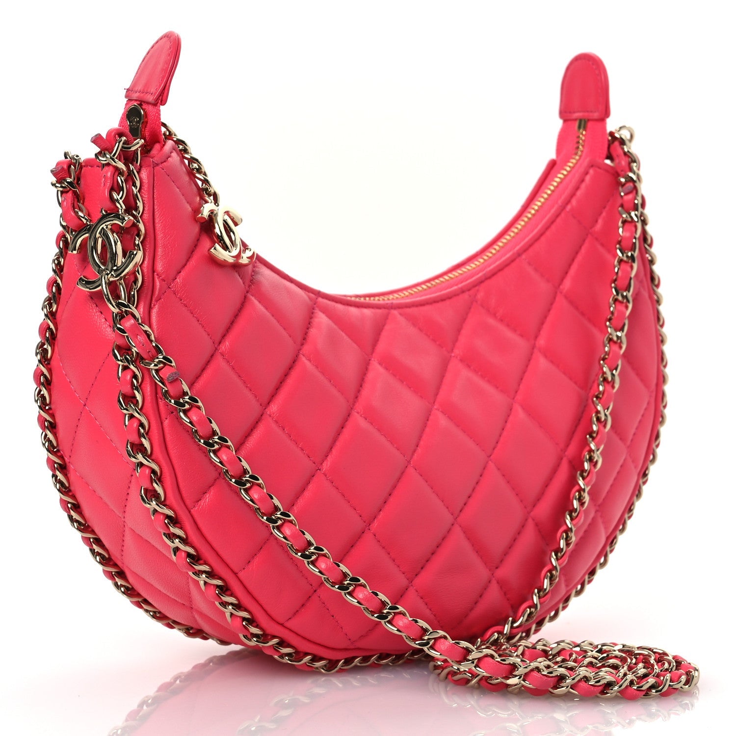 Chanel Lambskin Quilted Chain Around Hobo Pink