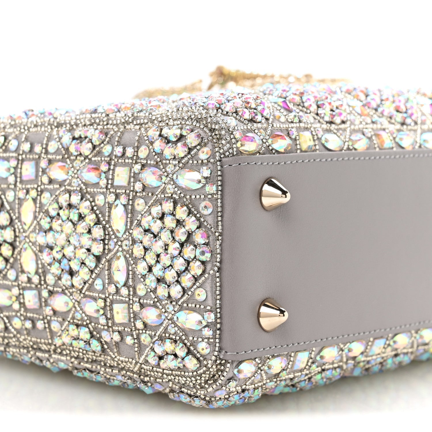 Christian Dior Calfskin Satin Celestial Bead Embroidery Embroidered Small Lady Dior Grey Multicolor