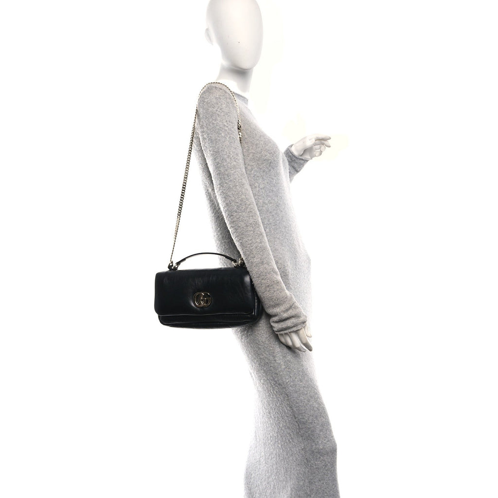 Gucci Lambskin Mini GG Milano Top Handle Shoulder Bag Black