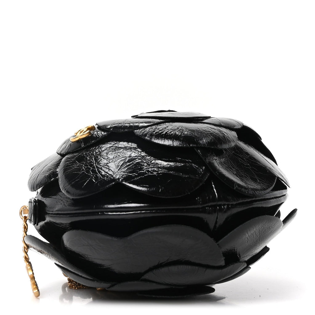 Chanel Patent Lambskin Camellia Bouquet Clutch With Chain Black