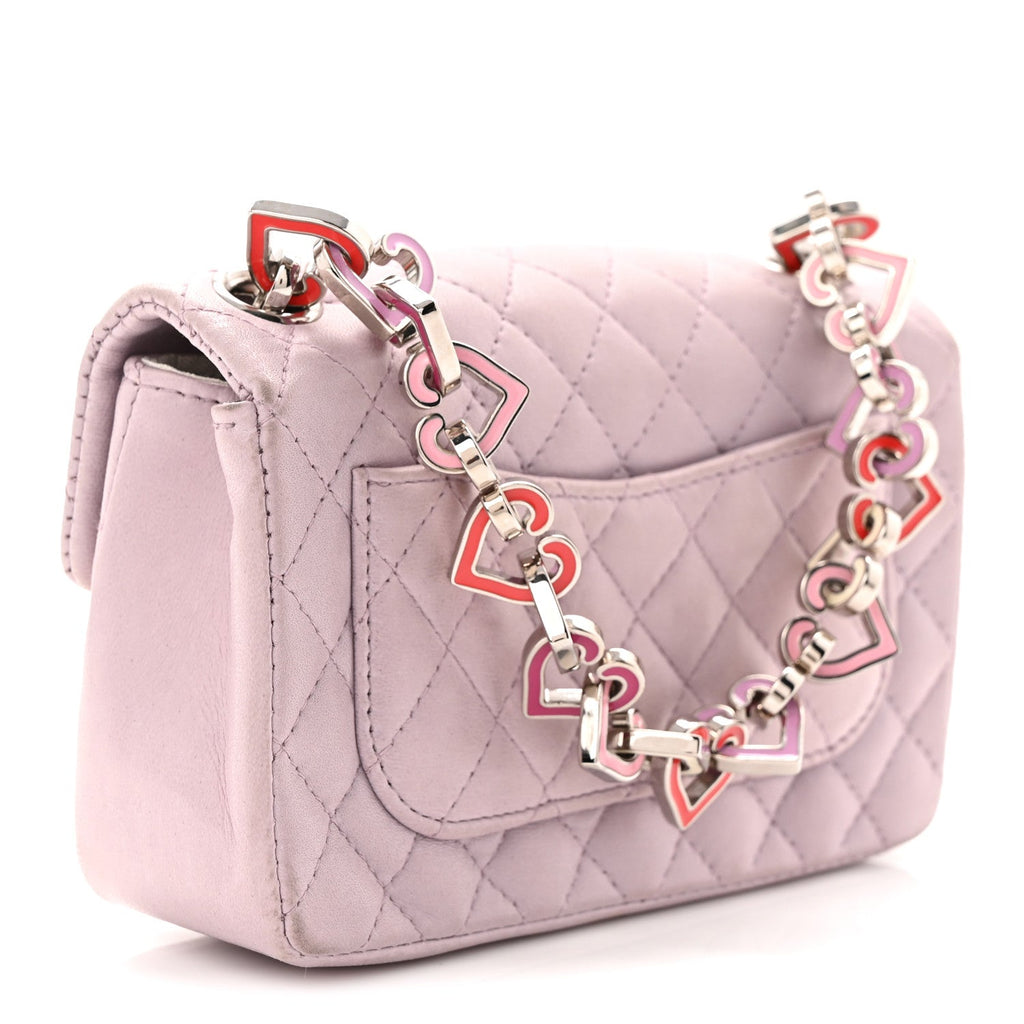 Chanel Lambskin Quilted Extra Mini Valentine Flap Lilac