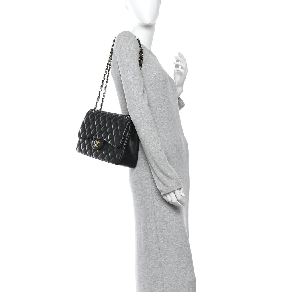 Chanel Lambskin Quilted Jumbo Double Flap Black