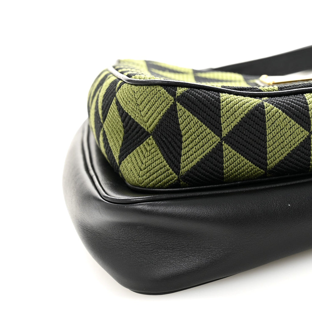 Prada Jacquard Calfskin Triangolo Symbole Embroidered Mini Triangle Double Bag Black Edera