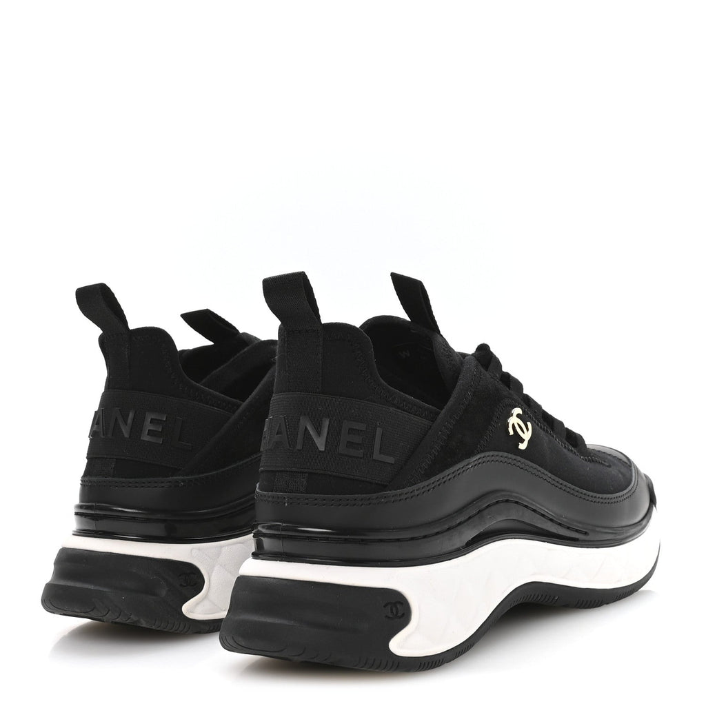 Chanel Velvet Calfskin Mixed Fibers CC Sneakers 37.5 Black