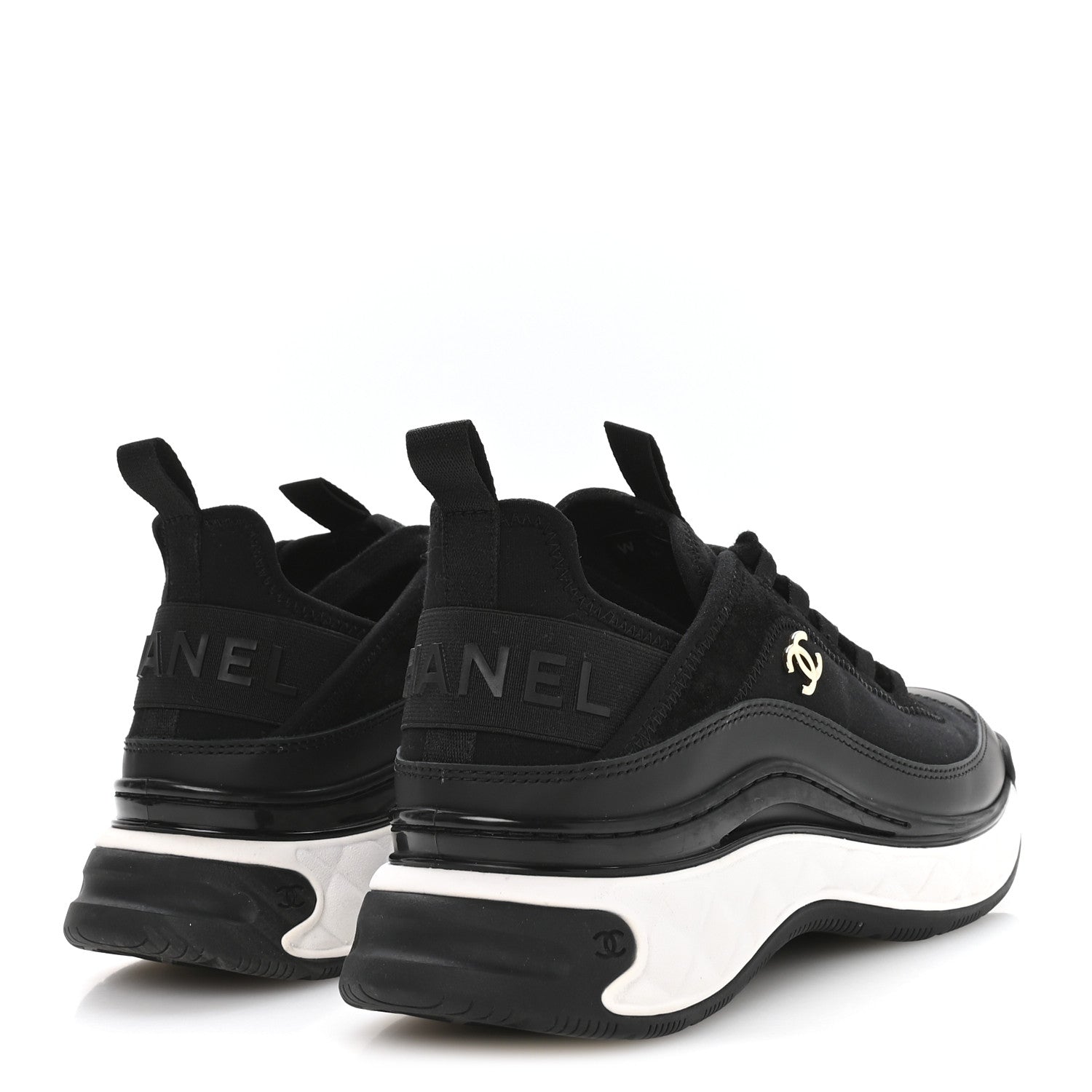Chanel Velvet Calfskin Mixed Fibers CC Sneakers 37.5 Black
