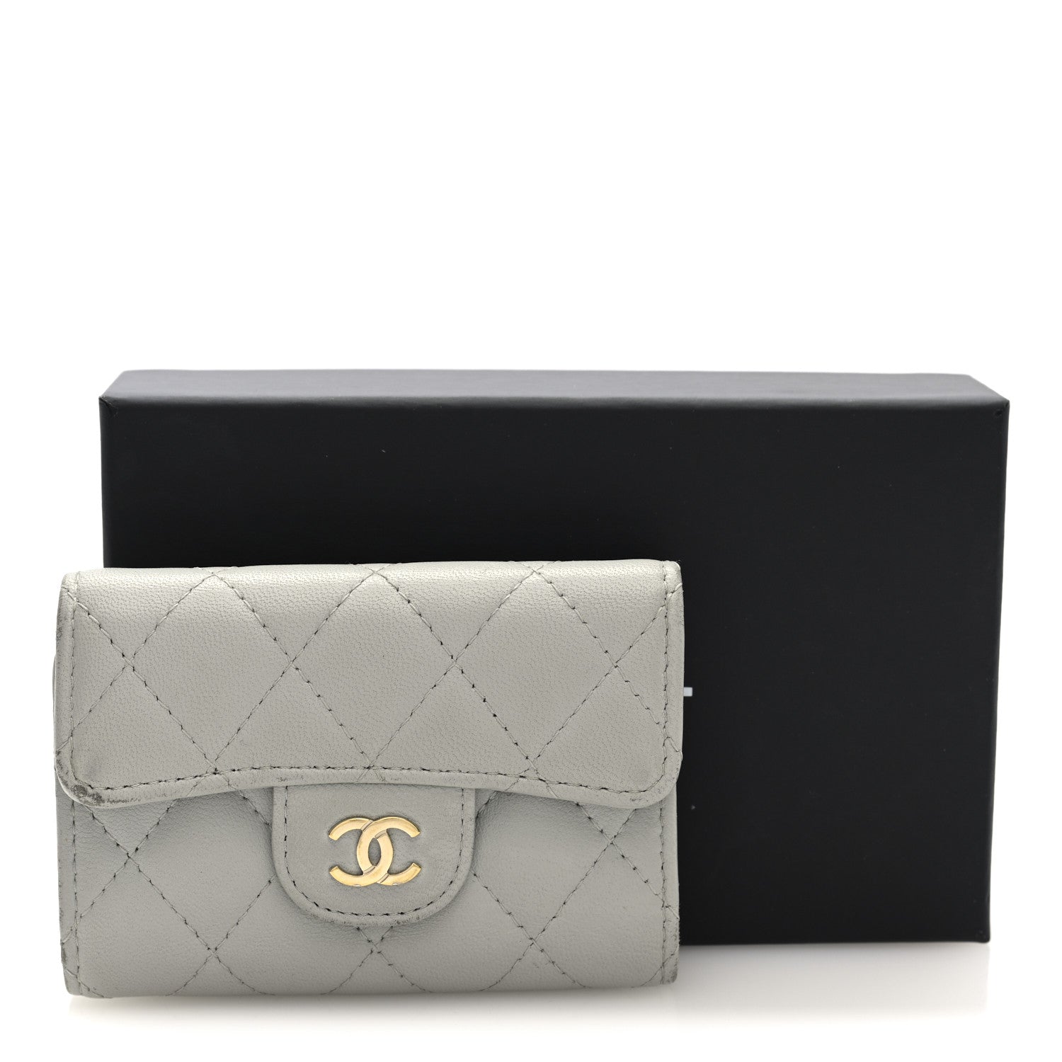 Lambskin Quilted Classic 4 Key Holder Wallet Grey