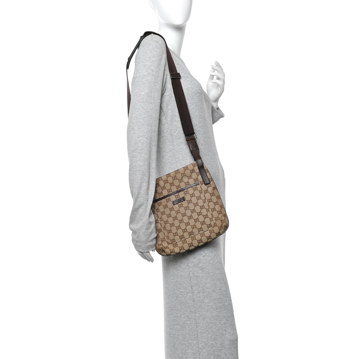 Gucci Monogram Flat Messenger Bag Dark Brown
