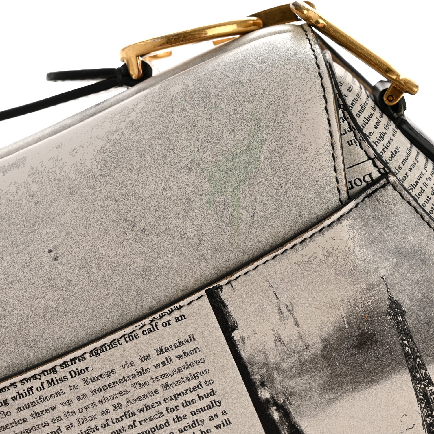 Christian Dior Calfskin Newspaper Printed Saddle Bag Black White