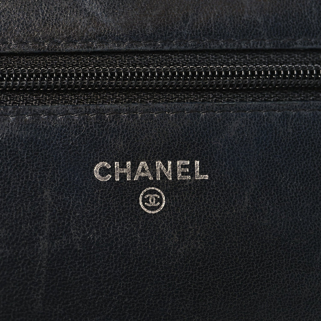 Chanel Calfskin Diamond Stitch Wallet On Chain WOC Black