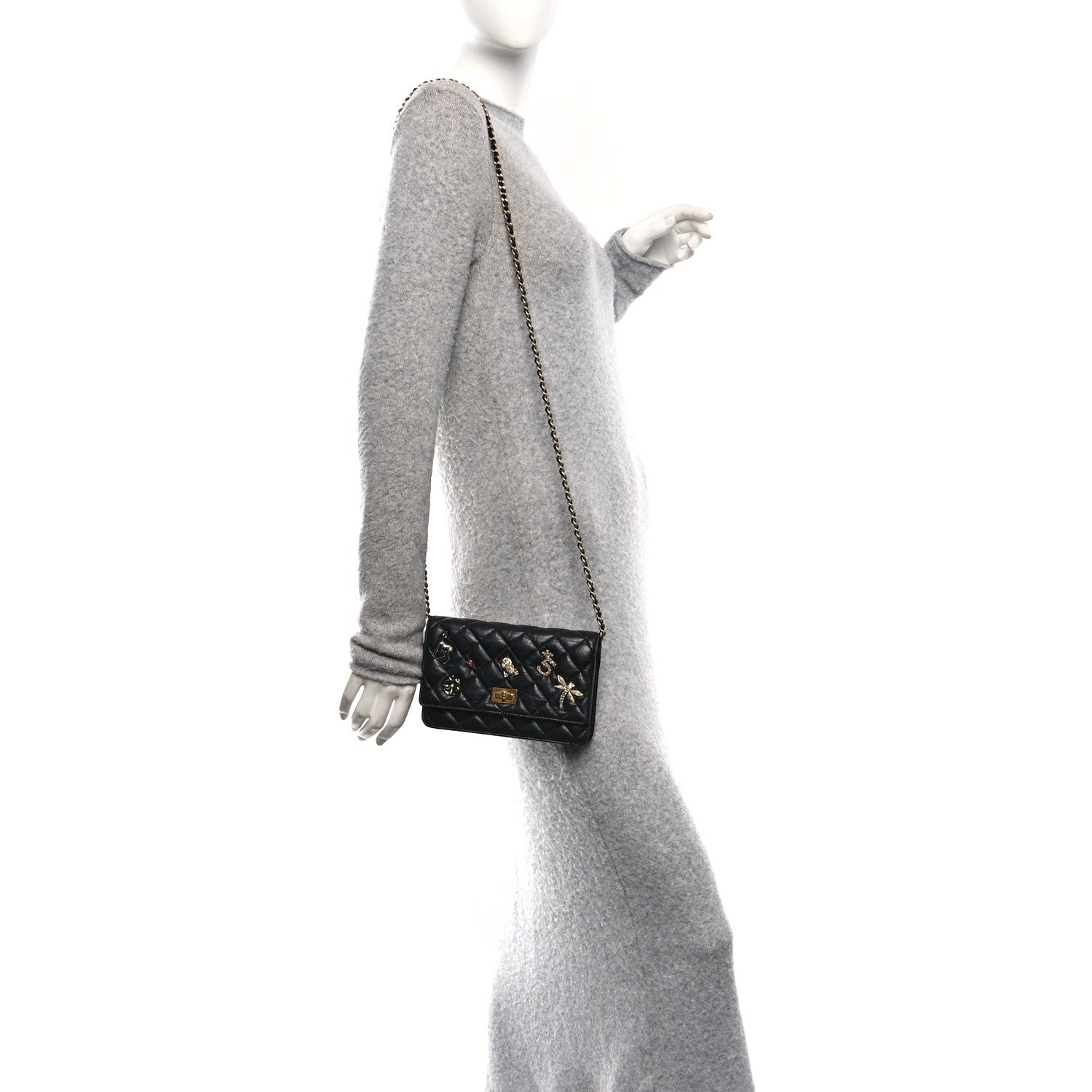 Chanel Aged Calfskin Lucky Charms 2.55 Reissue Wallet on Chain WOC Black