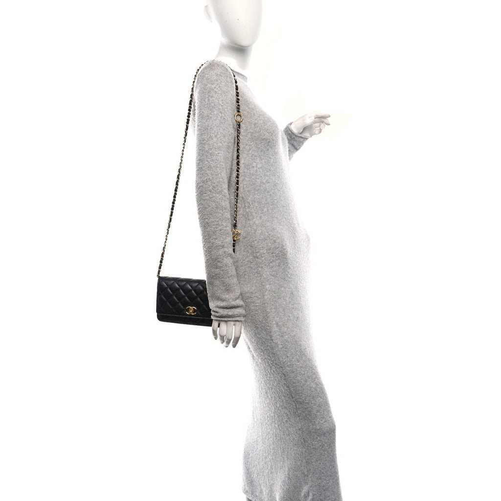 Chanel Pearly Caviar Quilted Fit For You Wallet On Chain WOC Black