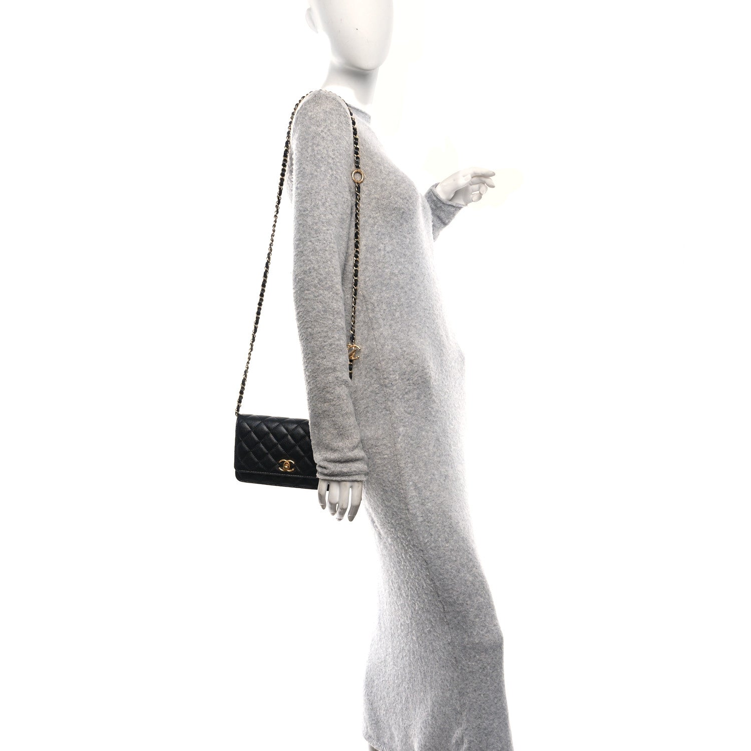 Chanel Pearly Caviar Quilted Fit For You Wallet On Chain WOC Black