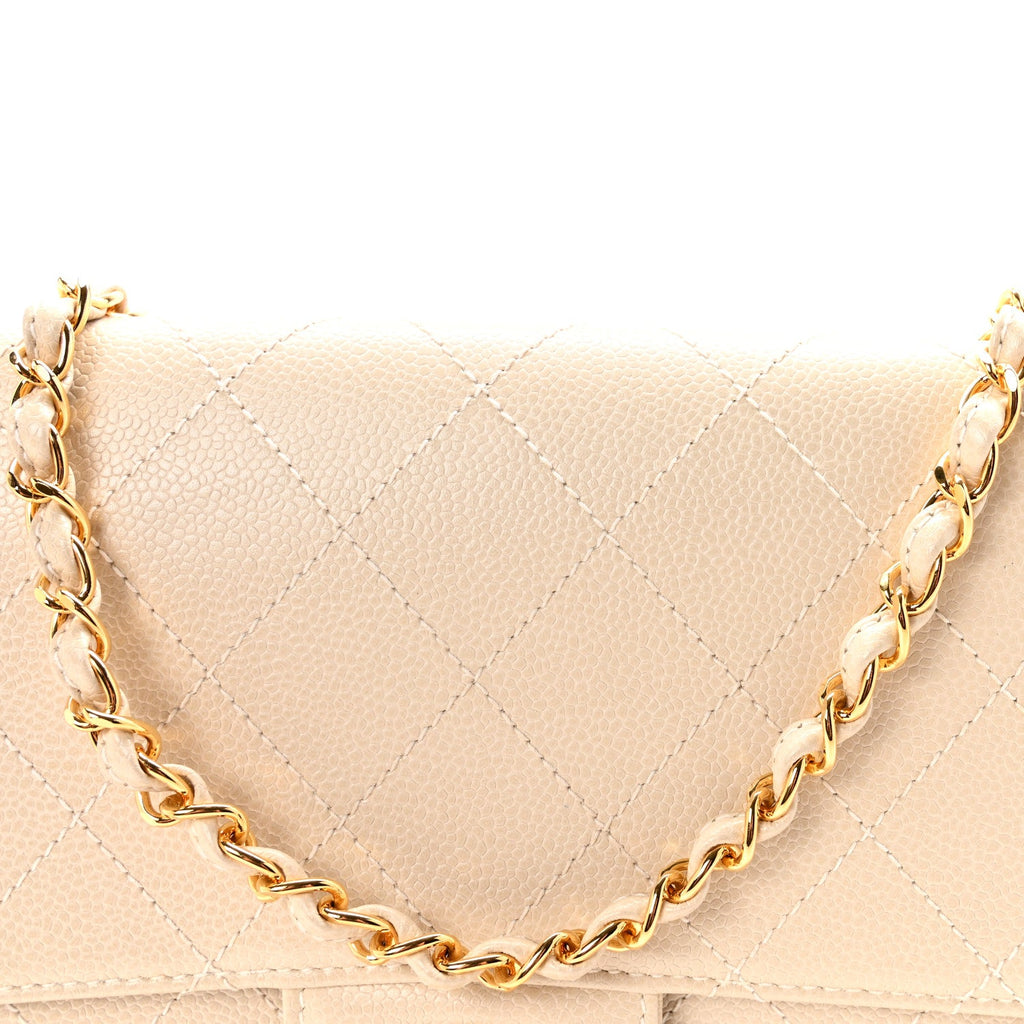 Chanel Caviar Stitch Medium Single Flap Beige Clair