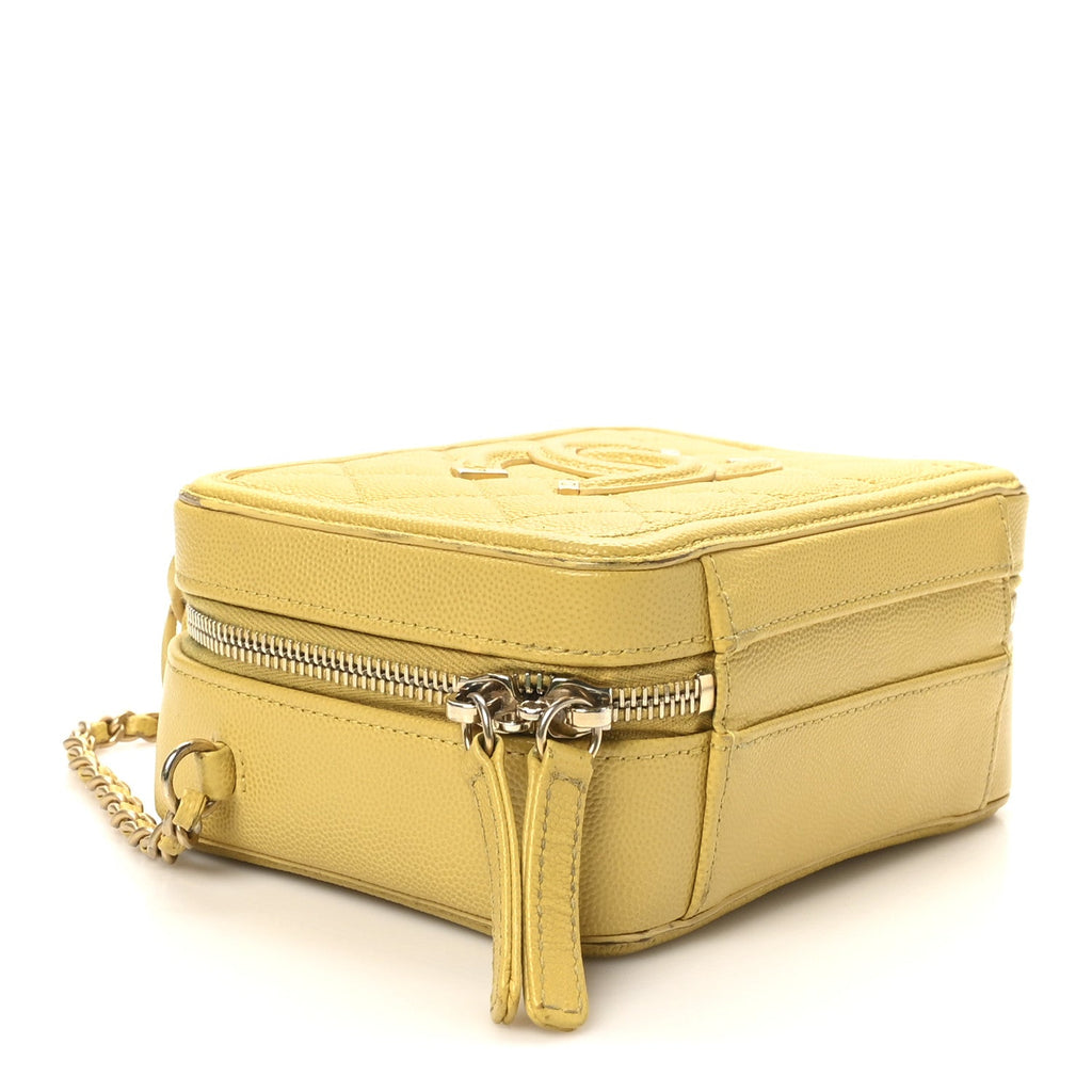 Chanel Caviar Quilted Small CC Filigree Vanity Case Yellow