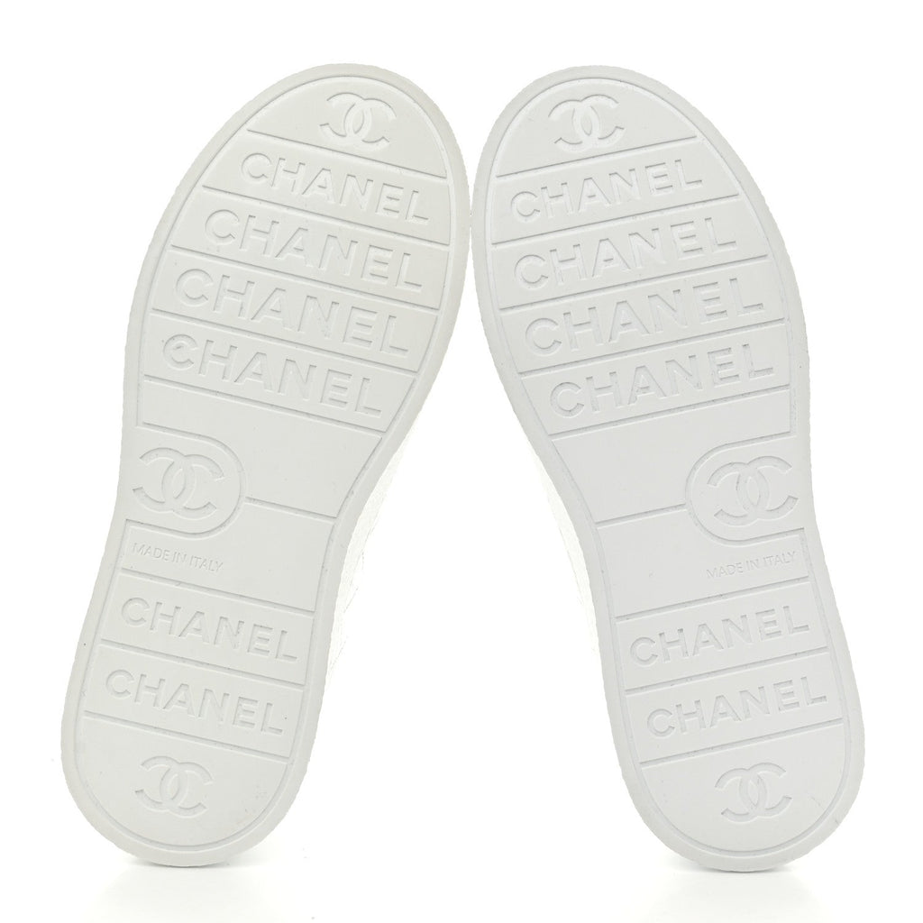 Crumpled Lambskin Patent Cap Toe CC Stitched Sneakers 35.5 White Black