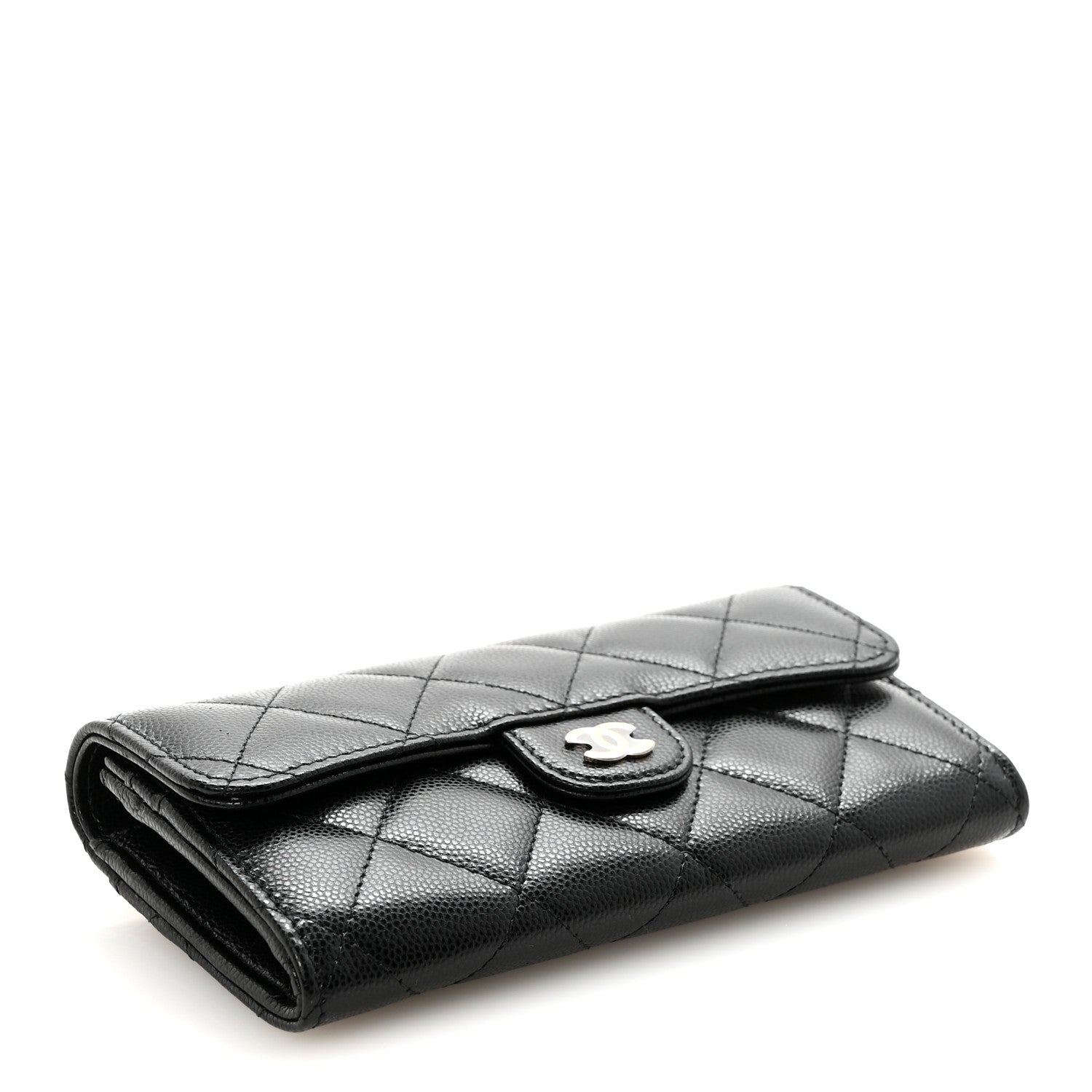 Caviar Quilted Medium Gusset Flap Wallet Black