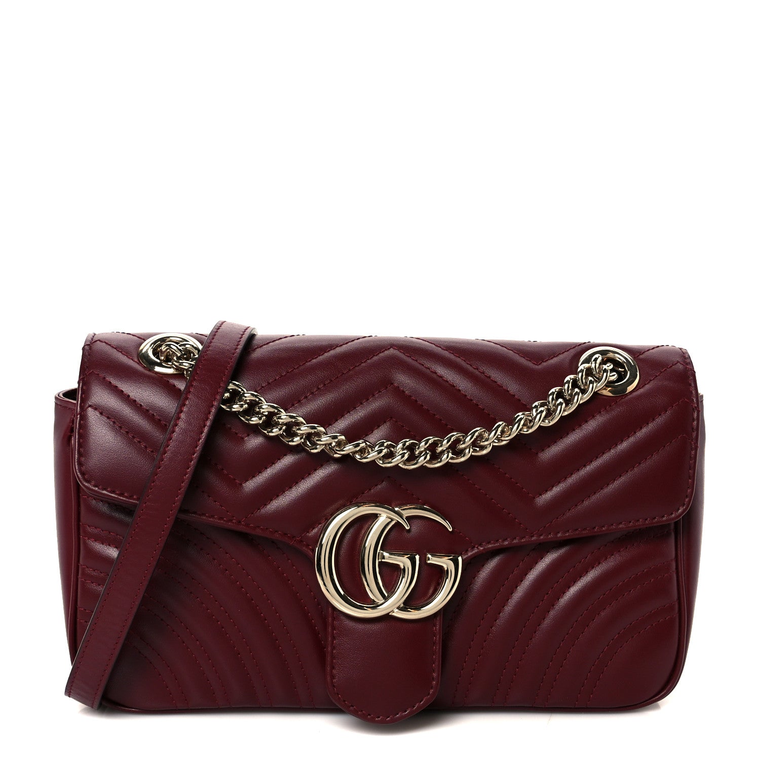 Gucci Calfskin Matelasse Small GG Marmont Shoulder Bag Rosso Ancora Red