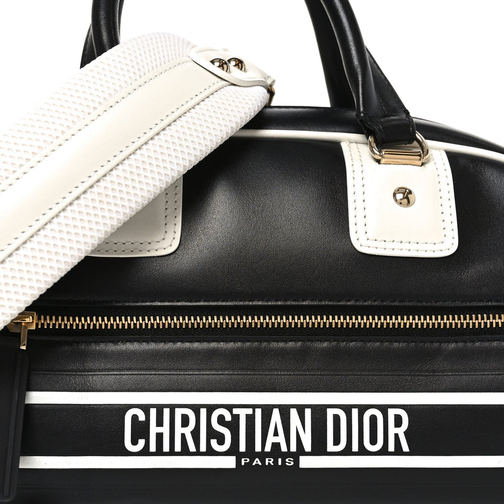 Christian Dior Calfskin Small Dior Vibe Zip Bowling Bag Black White