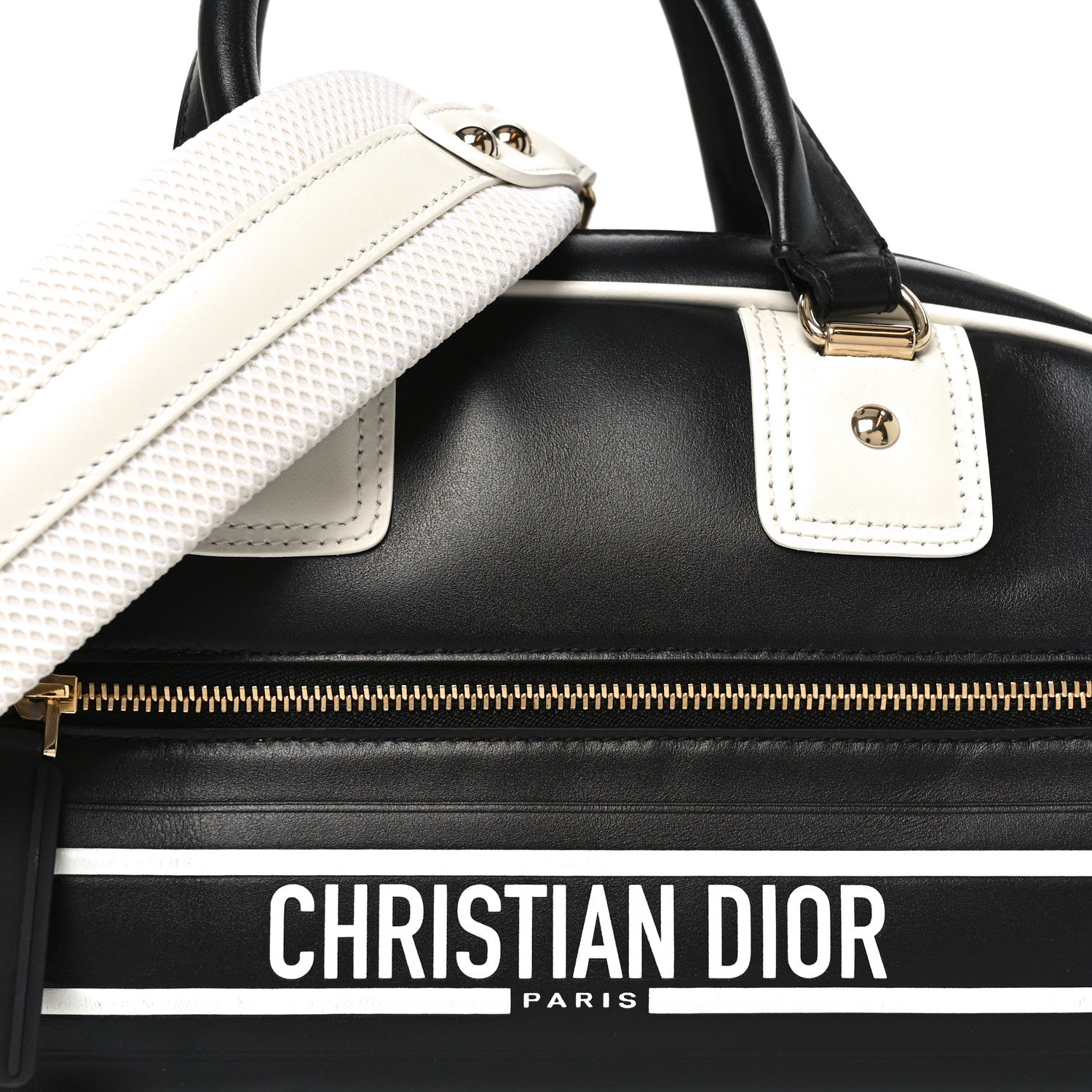 Christian Dior Calfskin Small Dior Vibe Zip Bowling Bag Black White