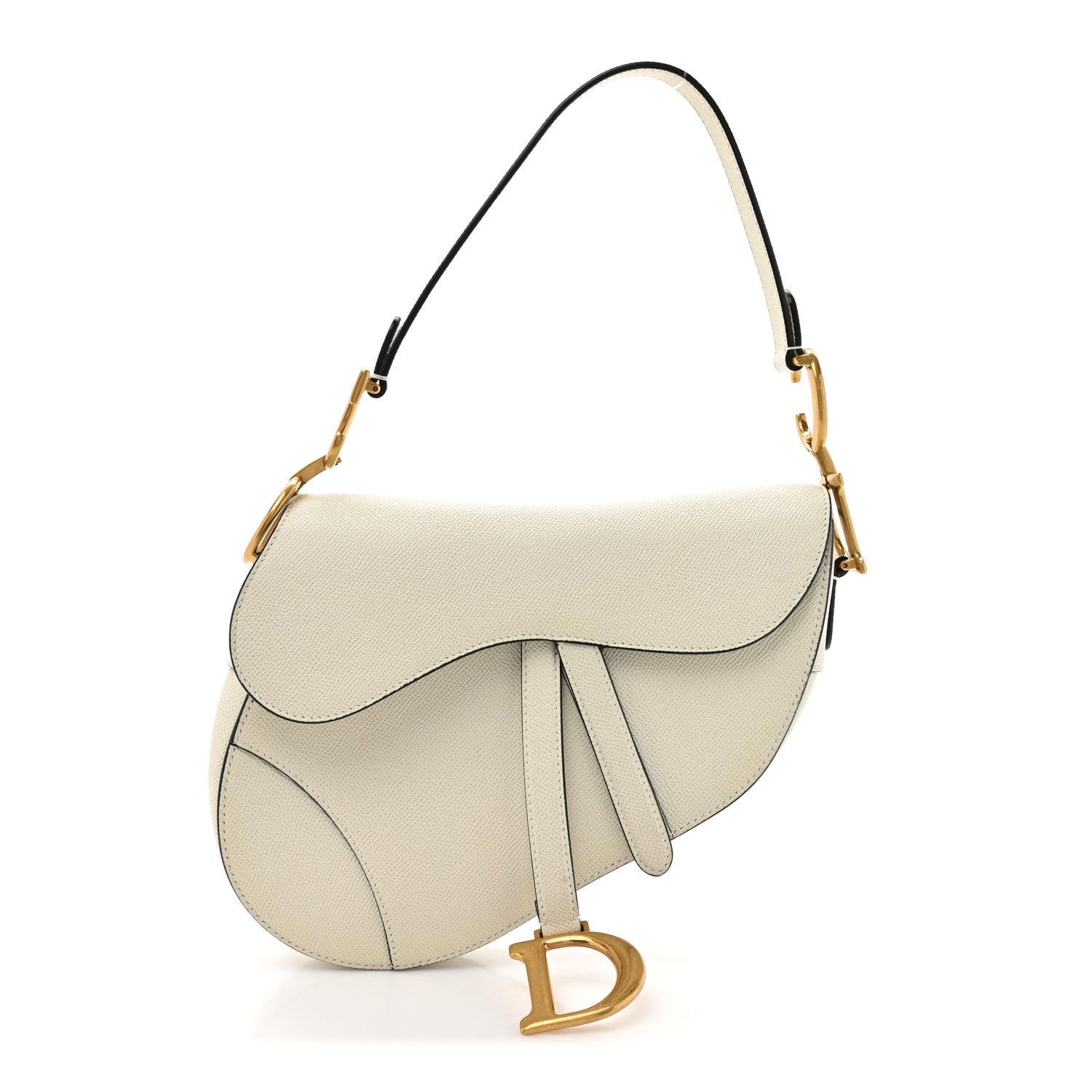 Christian Dior Grained Calfskin Saddle Bag White
