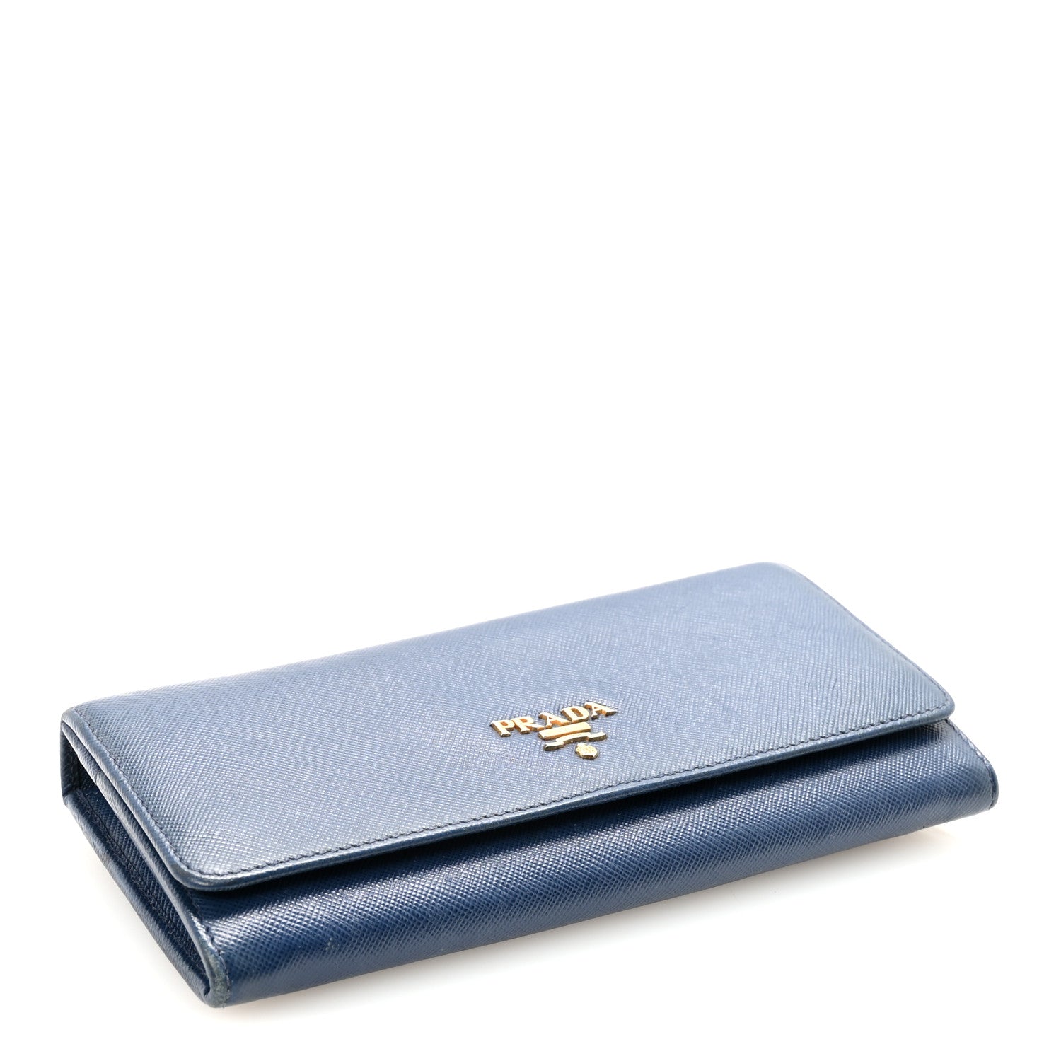 Prada Saffiano Metal Continental Flap Travel Wallet Bluette