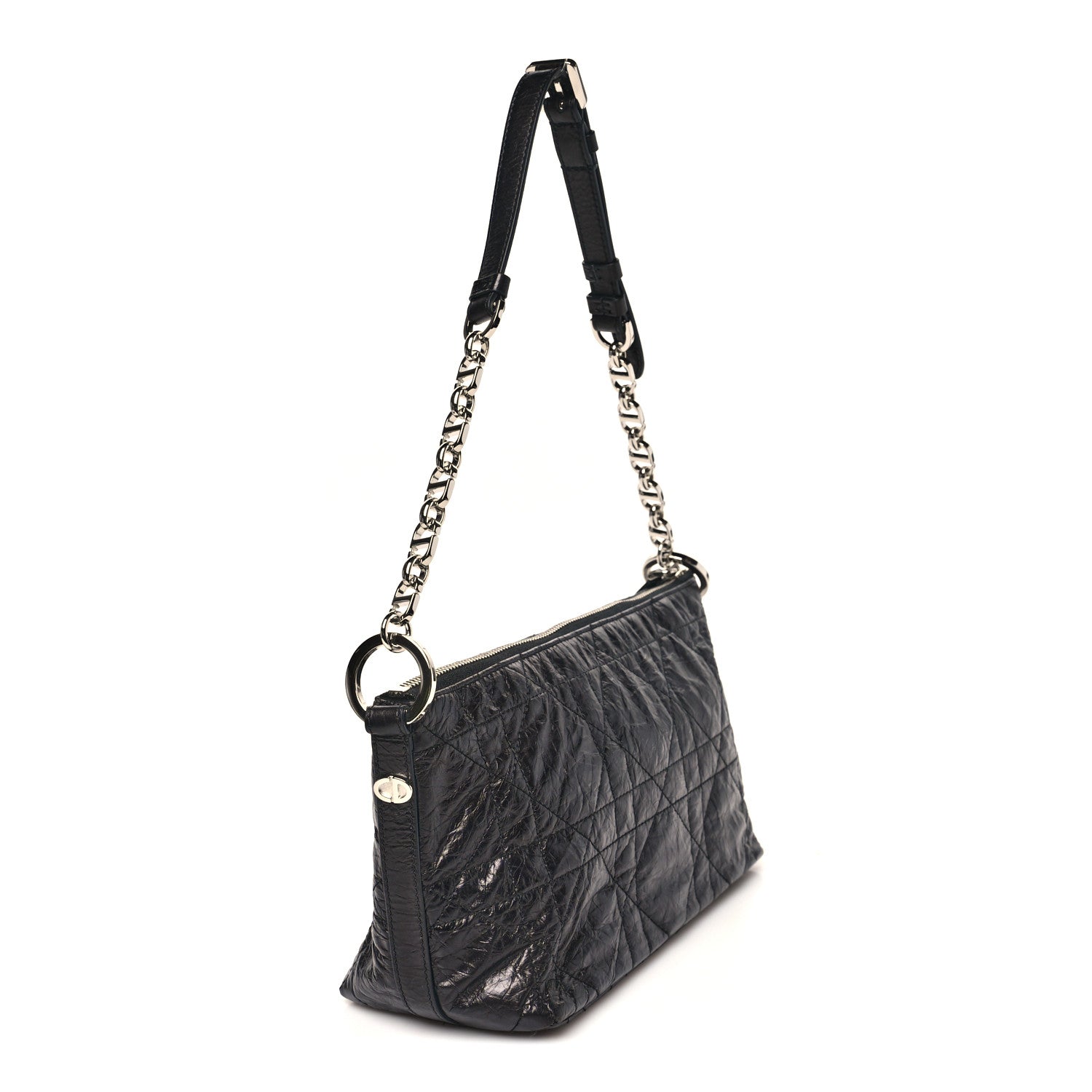 Christian Dior Crinkled Calfskin Macrocannage DiorStar Hobo Bag Black