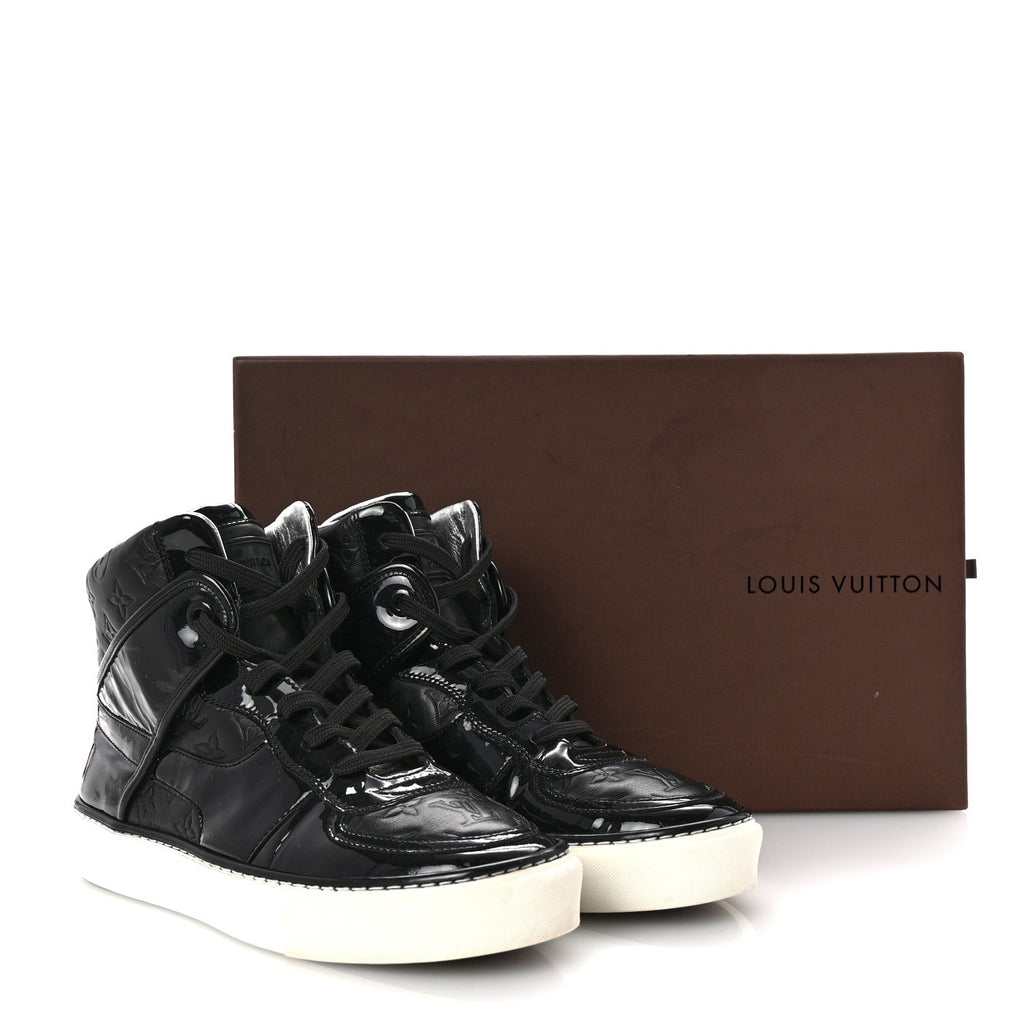 Louis Vuitton Patent Calfskin Monogram High Top Sneakers 36 Black
