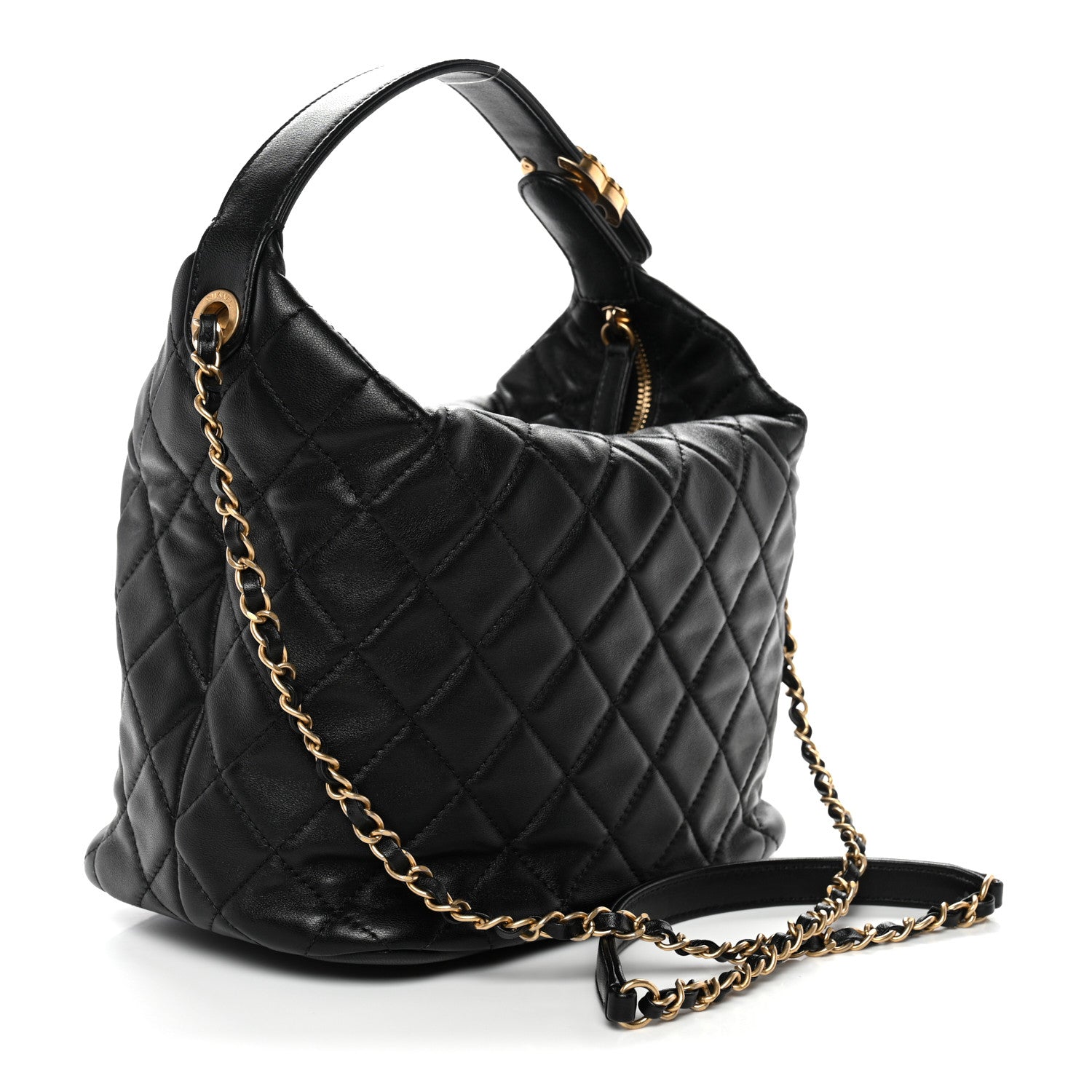Chanel Lambskin Quilted Large Perfect Meeting Hobo Black
