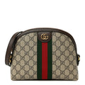 Gucci GG Supreme Monogram Textured Dollar Calfskin Web Small Ophidia Dome Shoulder Bag Beige Ebony New Acero