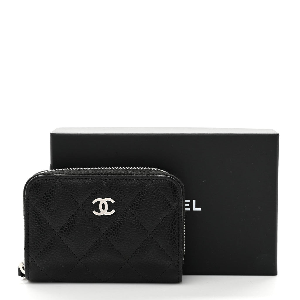 Caviar Quilted Zip Coin Purse Black