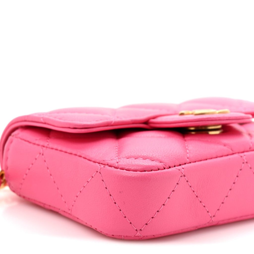 Chanel Lambskin Enamel Quilted Mini Chain Belt Bag Pink