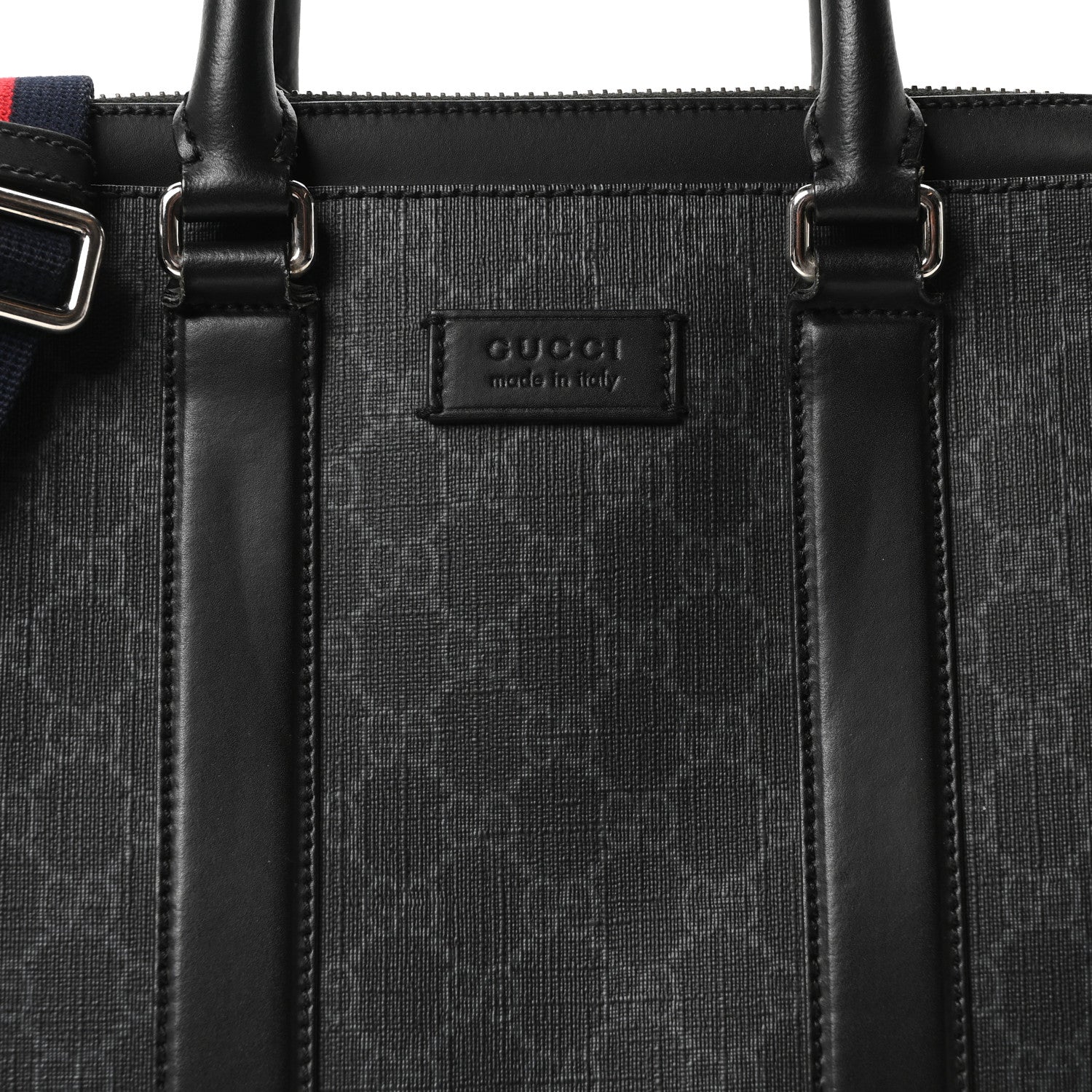 Gucci GG Supreme Monogram Appia Calfskin Web Briefcase Black