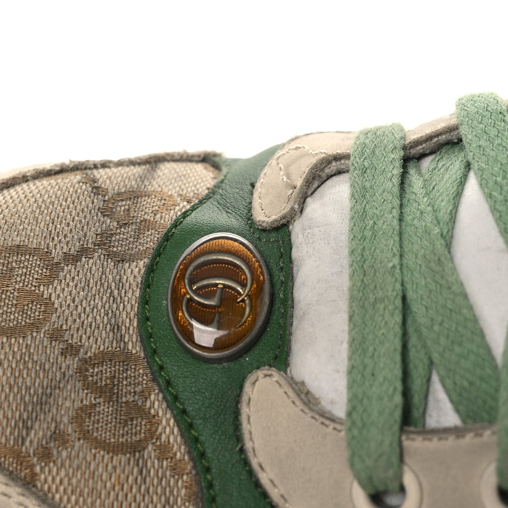 Gucci GG Monogram Nubuck Web Womens Screener Sneakers 40 New Sand Dusty Milk Vintage Green