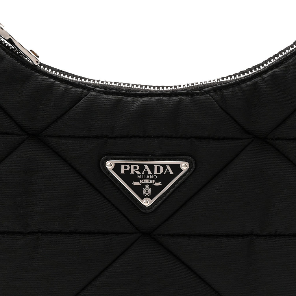 Prada Re-Nylon Triangle Padded Patchwork Shoulder Bag Black