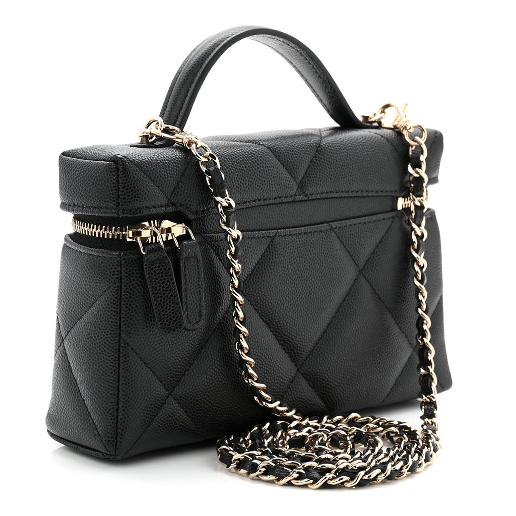 Chanel Caviar Quilted Top Handle Slim Vanity With Chain Black