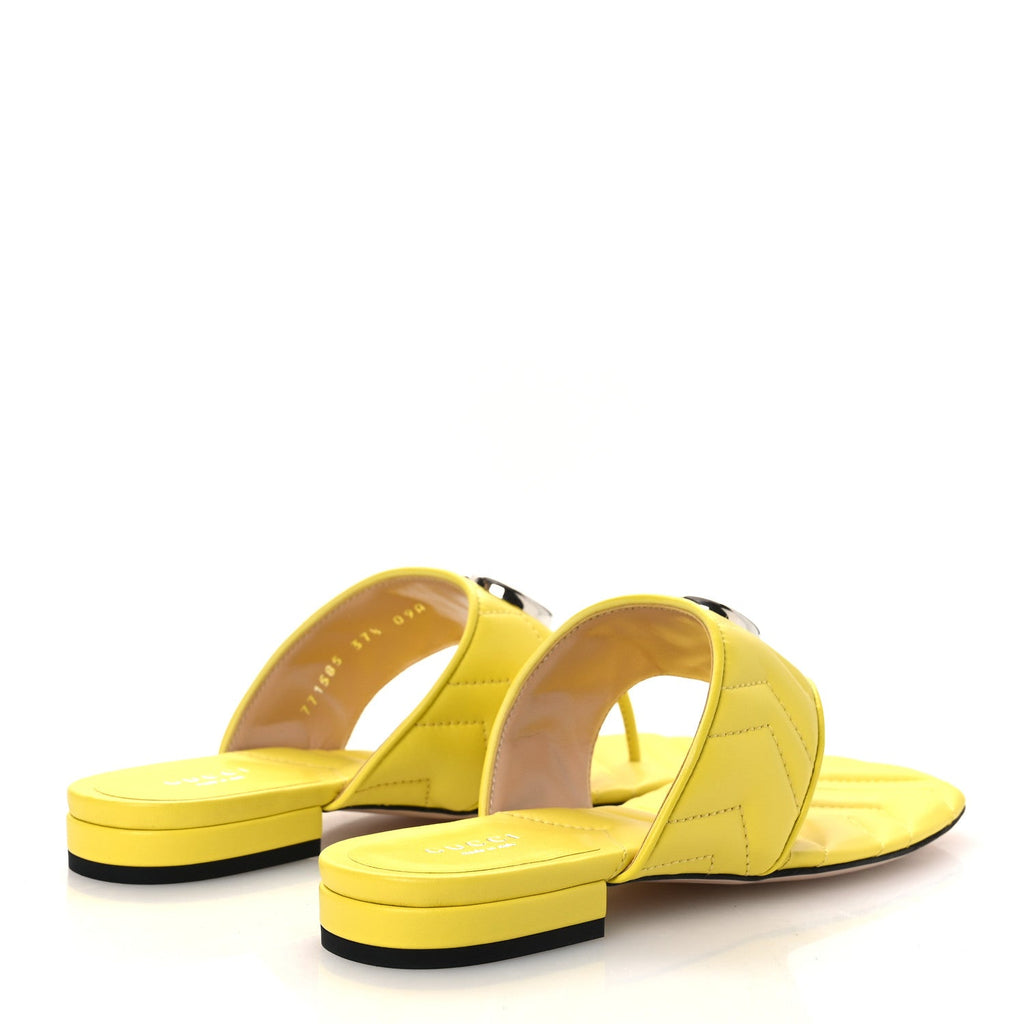 Gucci Nappa Charlotte Double G Marmont Thong Sandals 37.5 Acid Lime