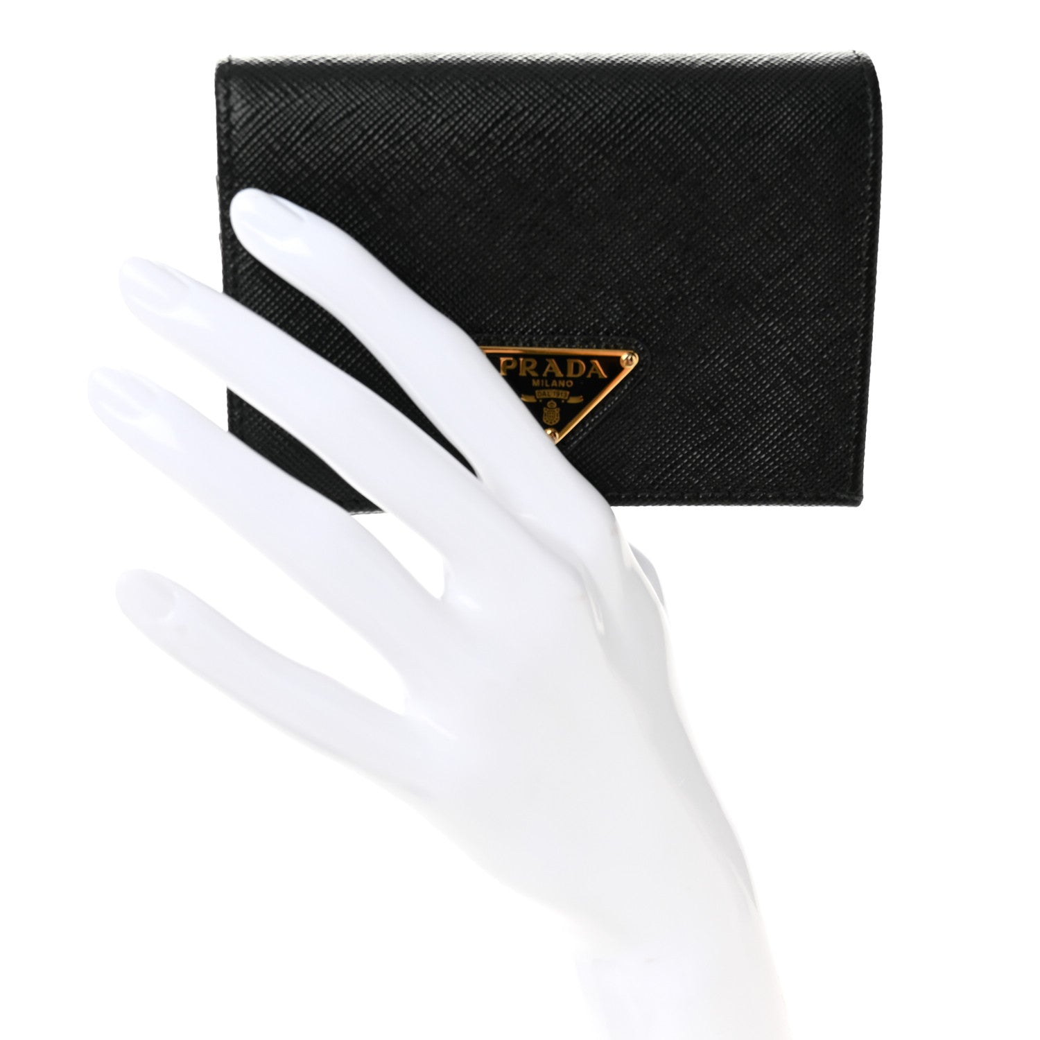 Prada Saffiano Small Triangle Bi-Fold Wallet Black