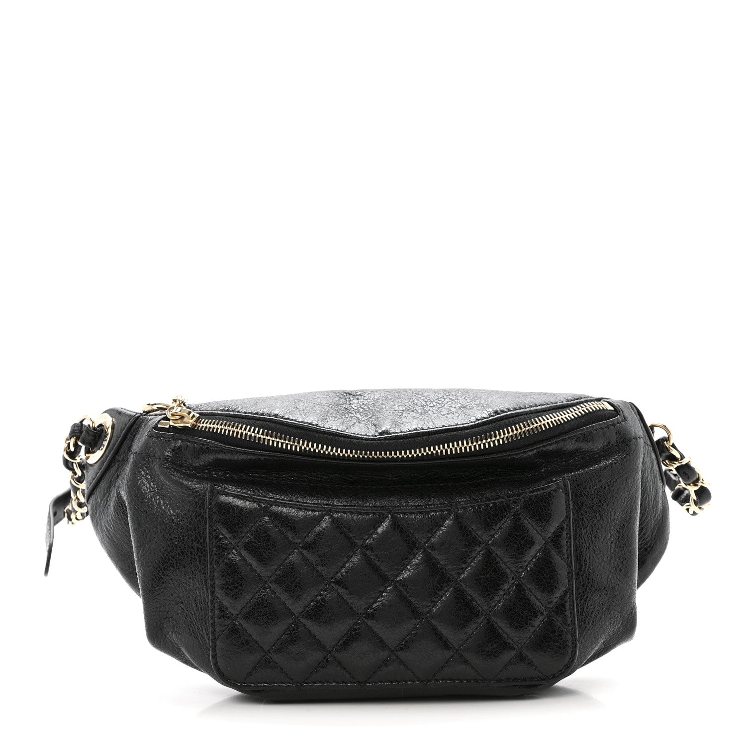 Chanel Crumpled Glazed Lambskin Quilted Waist Bag Fanny Pack Black