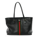 Gucci Textured Calfskin Web Medium Ophidia Shopping Tote Black