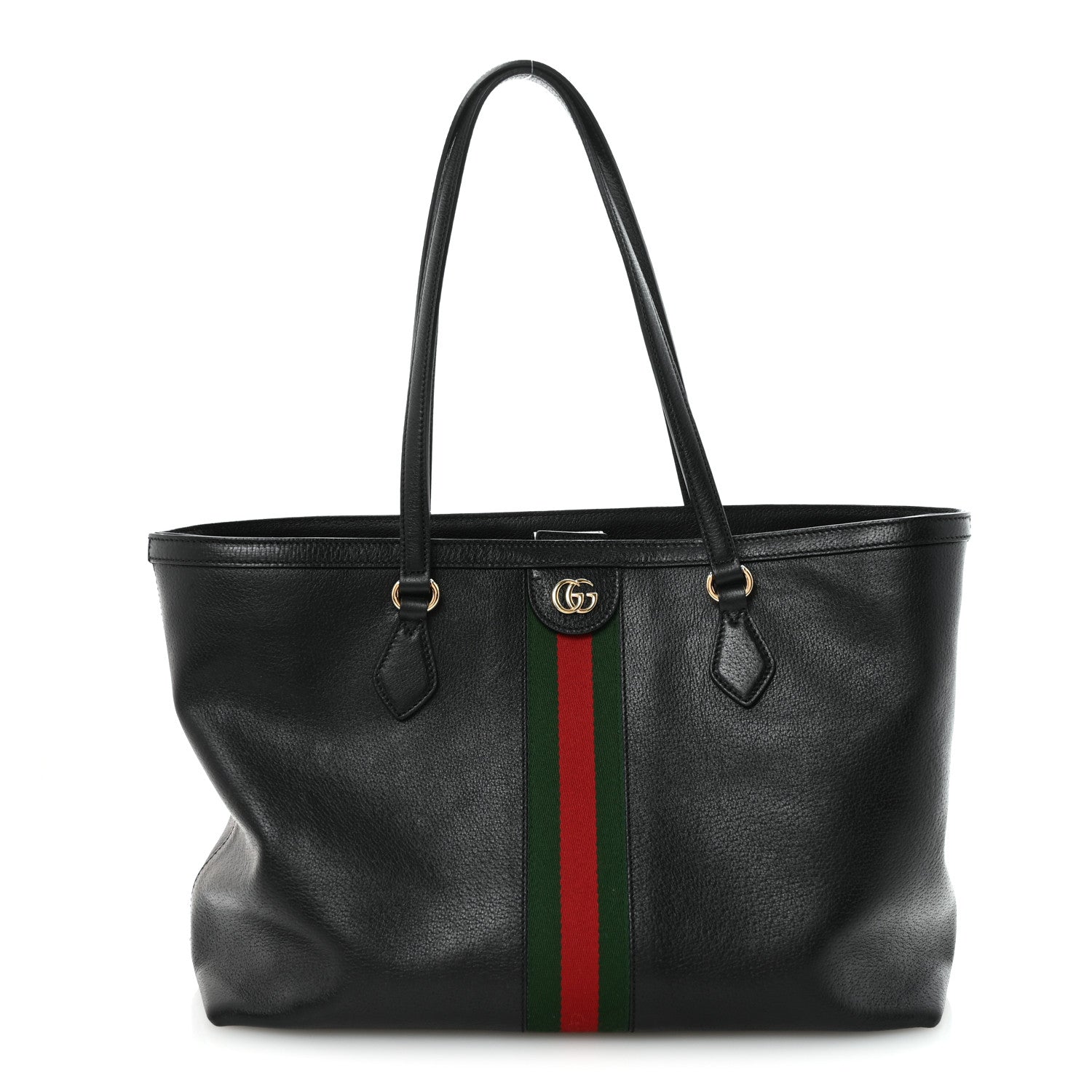 Gucci Textured Calfskin Web Medium Ophidia Shopping Tote Black