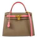 Hermes 2018 Gray Pink Epsom Kelly 28 Sellier 2way Shoulder Handbag