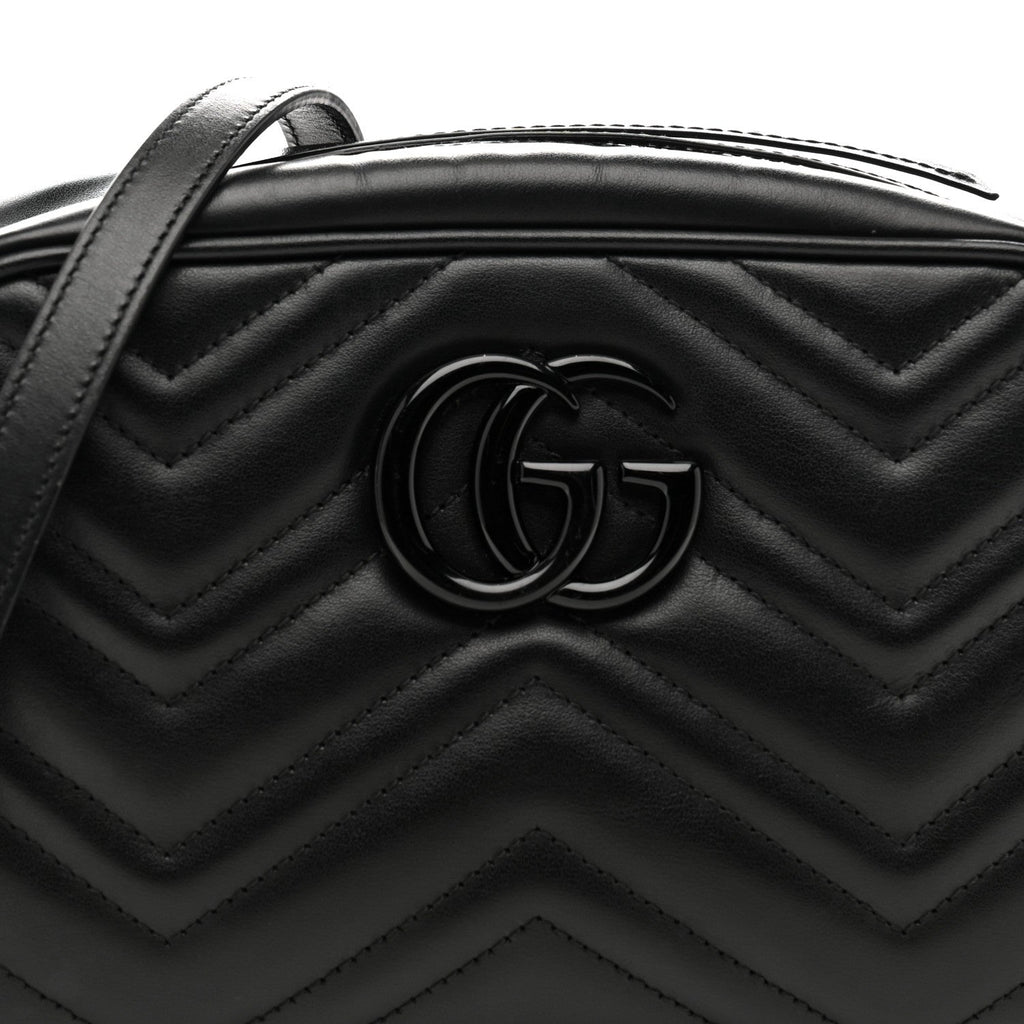 Gucci Calfskin Matelasse Monochrome Small GG Marmont Chain Shoulder Bag Black