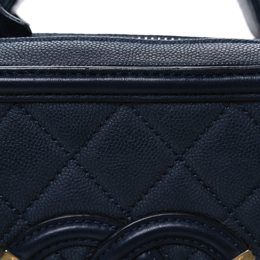 Chanel Caviar Quilted Medium CC Filigree Vanity Case Navy