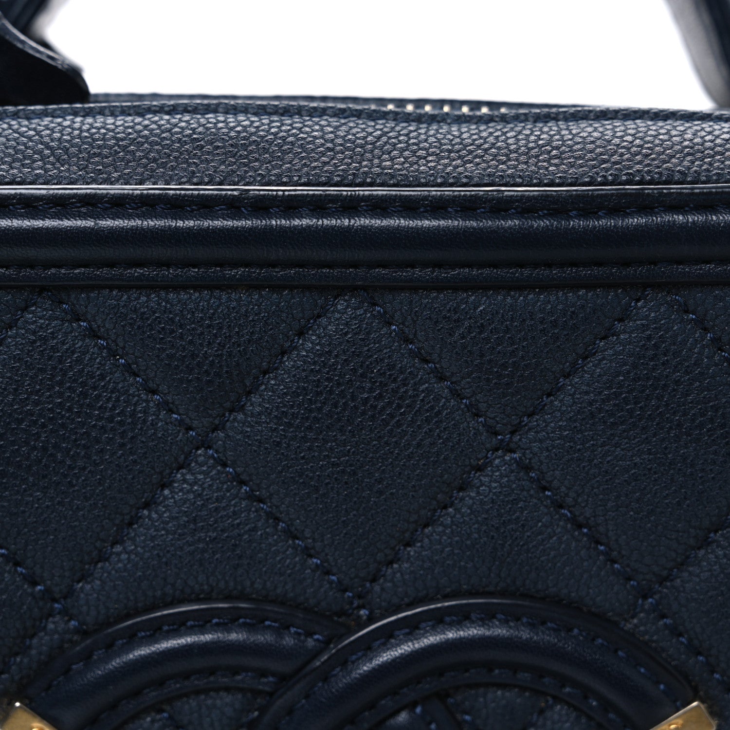 Chanel Caviar Quilted Medium CC Filigree Vanity Case Navy