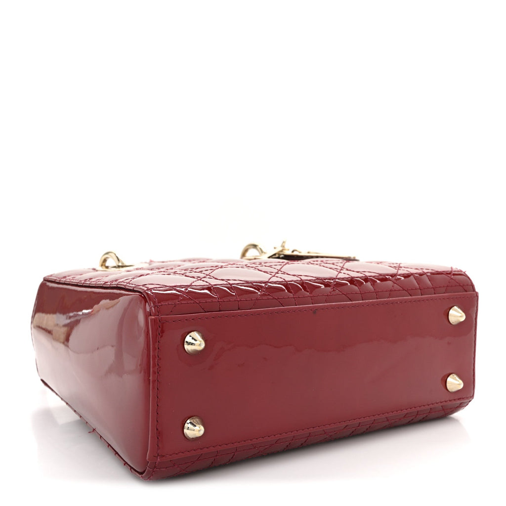 Christian Dior Patent Cannage Small Lady Dior Cherry Red