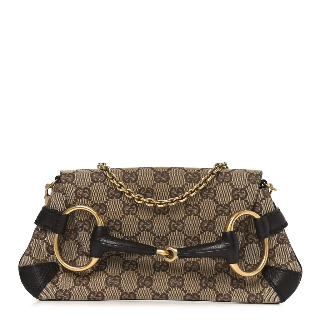 Gucci Monogram Horsebit Clutch Dark Brown