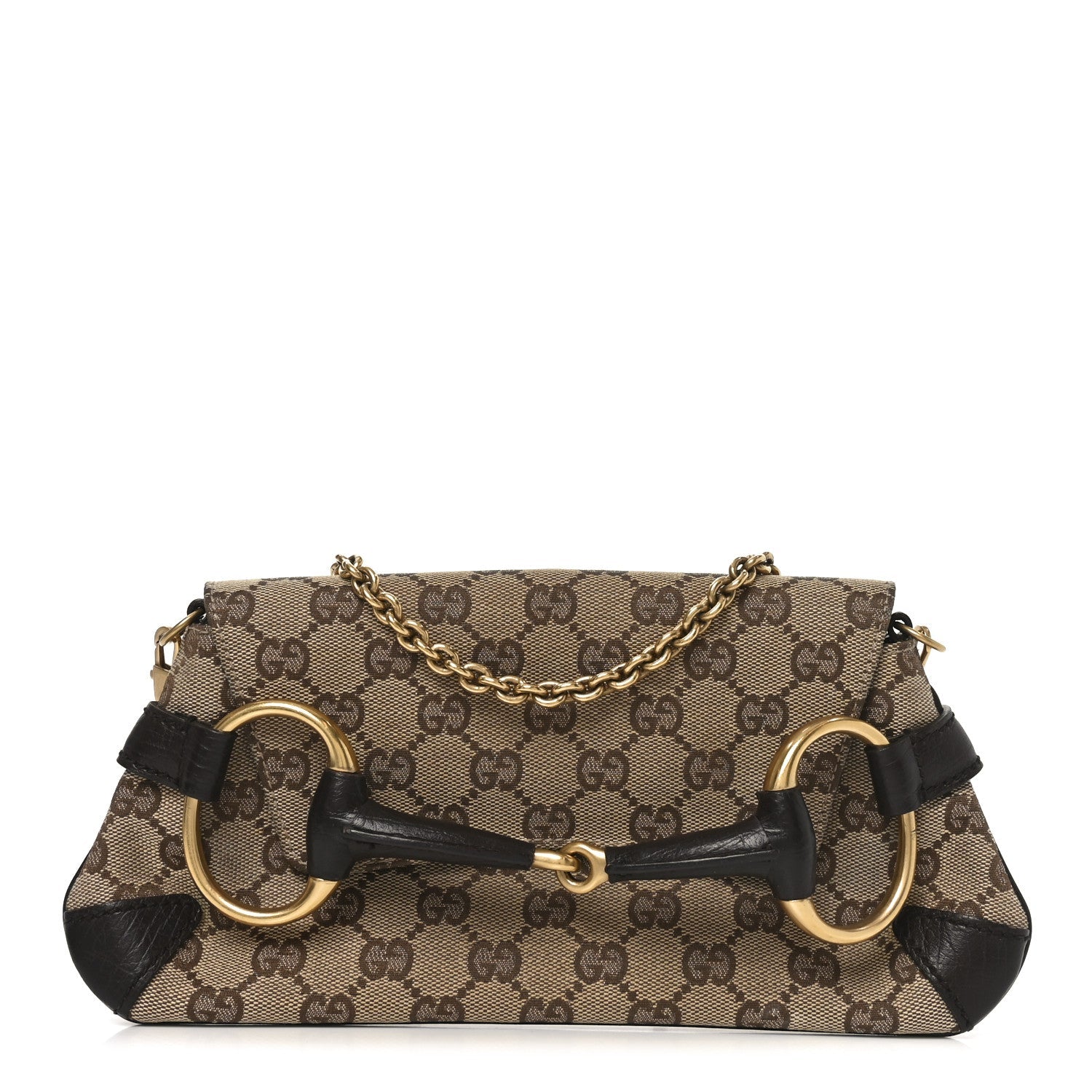 Gucci Monogram Horsebit Clutch Dark Brown